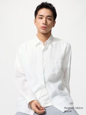 NWT Uniqlo Men's Premium Linen Shirt, White, Large